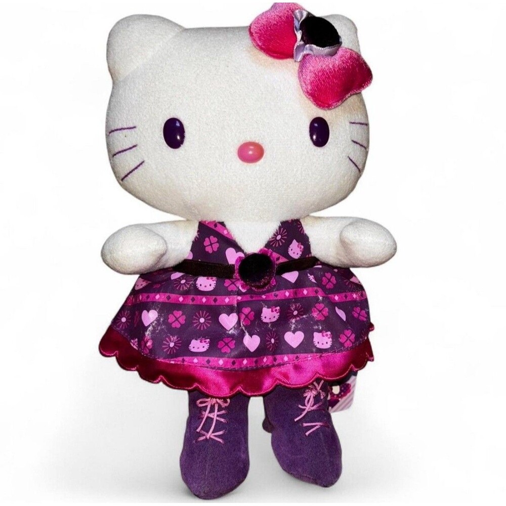 2007 Sanrio Hello Kitty Plush Purple Stuffed Doll Boots 10" Y2K Toy Party
